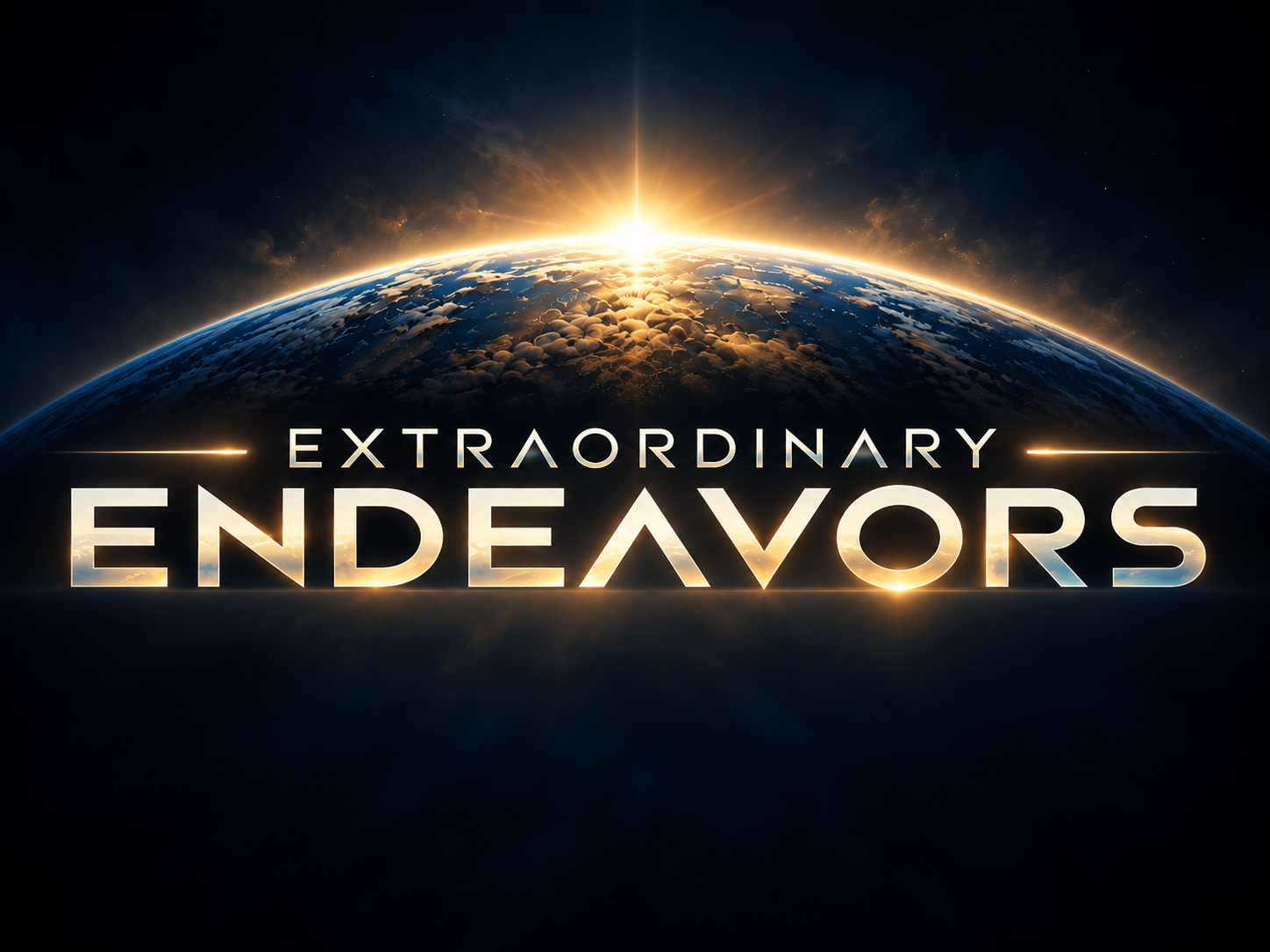 Extraordinary Endeavors company logo with ENDEAVORS beneath a golden sunrise over the horizon